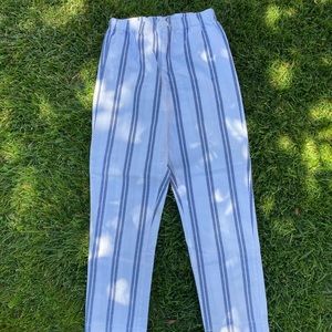 white and blue striped pants